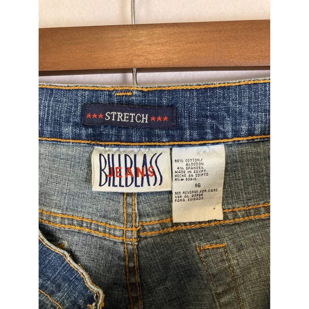 Bill Blass Denim Shorts Womens 16 Blue Stretch High Rise Classic Casual Slit Hem